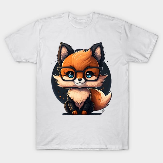 Smart sly cute cartoon fox with glasses T-Shirt by MLArtifex